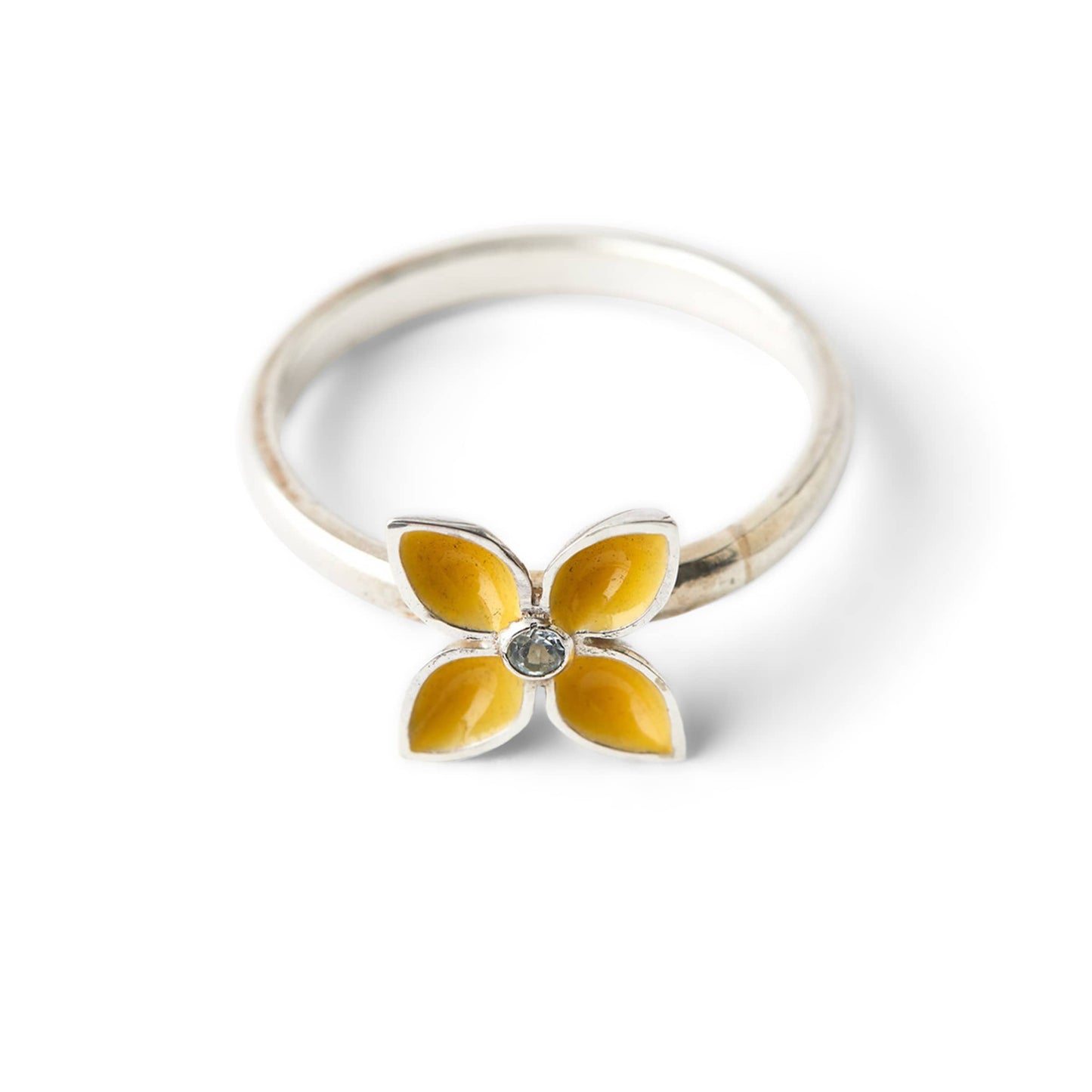 Blue Topaz & Yellow Cold Enamel Gentian Ring