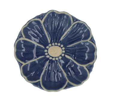 Navy Stoneware Flower Plate, Small
