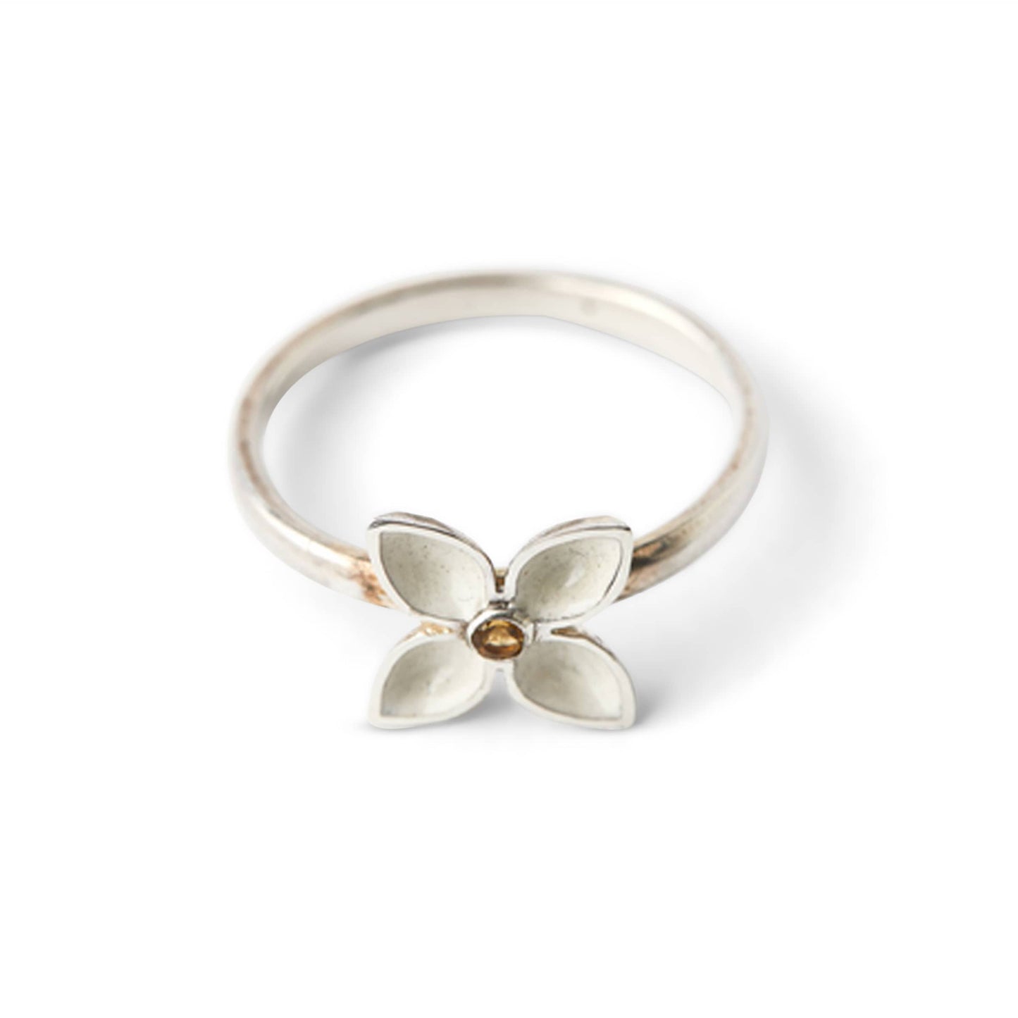 Citrine & White Cold Enamel Gentian Ring