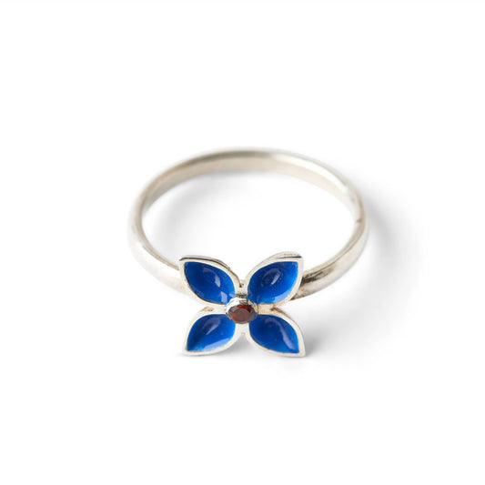 Garnet & Blue Cold Enamel Gentian Ring