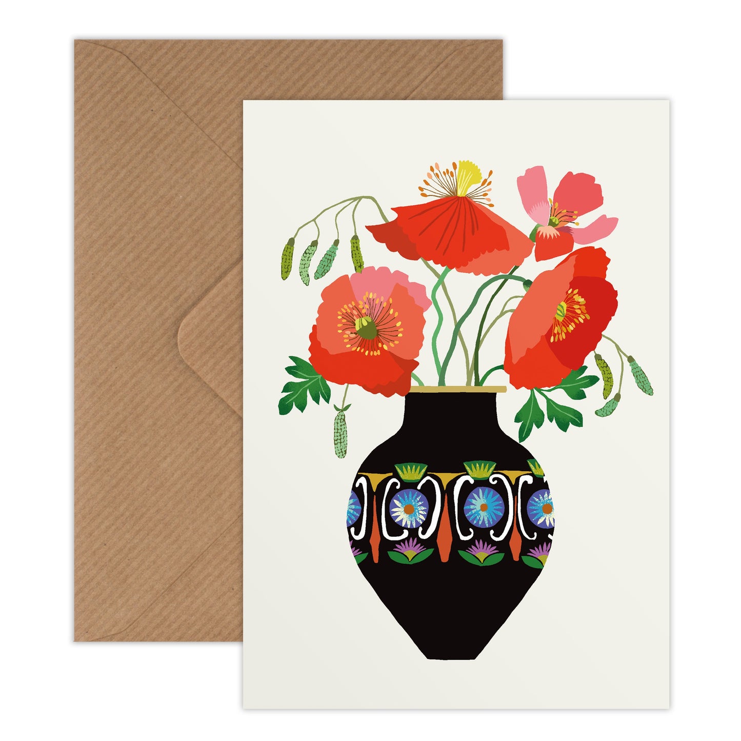 Poppies In A Vase Greetings Card