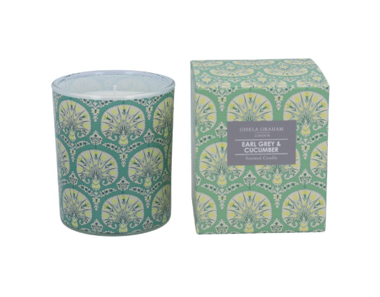 Boxed Scented Candle 8.5cm Green Floral Damask