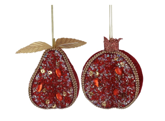 Fabric Hanging Dec 10cm - Red Half Sequin Fruit, 2as