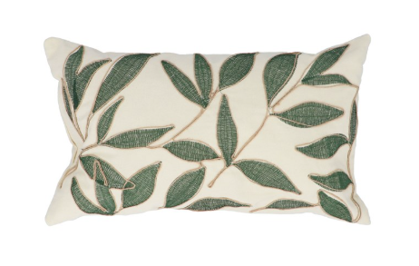 Rectangle Cushion with Pad 30cm - Embroidered Leaves