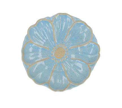 Blue Stoneware Flower Plate, Small