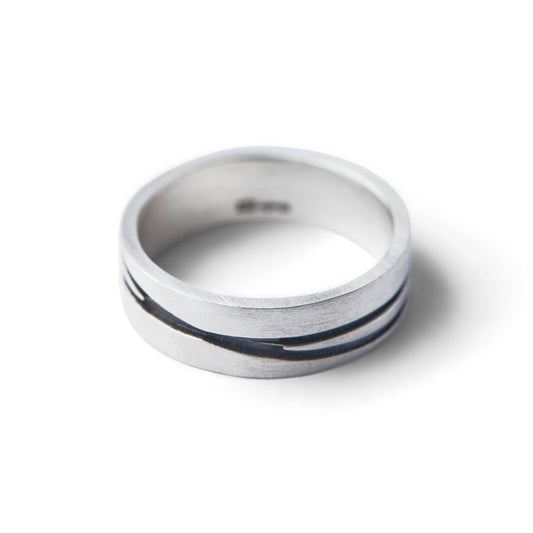 Silver & Black Lines Ring