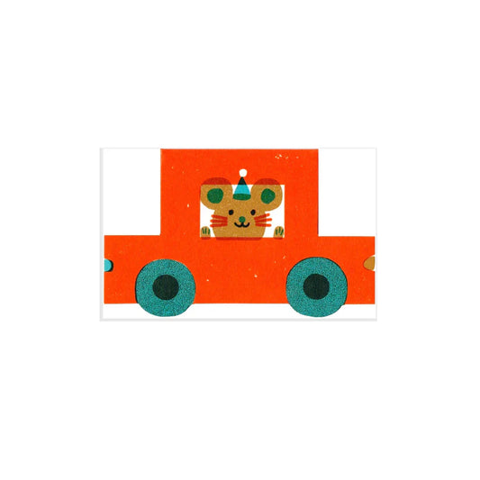 Party Mouse Little Red Car Die Cut Card